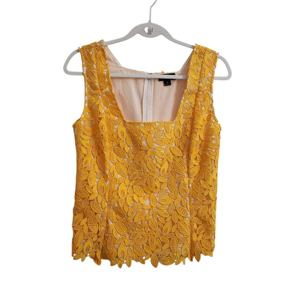 Carlisle Collection Blouse 10 Yellow Lace Tank Top Sleeveless Square Neck